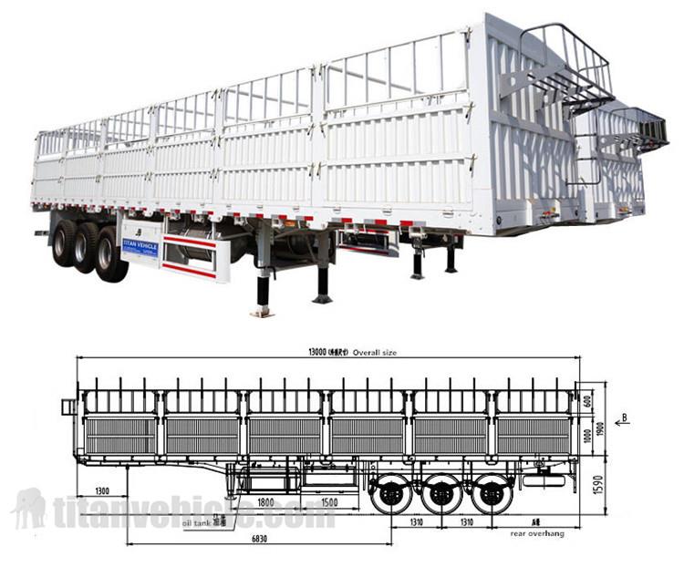 Tri Axle 60 Ton Fence Cargo Truck Trailer for Sale in Sudan