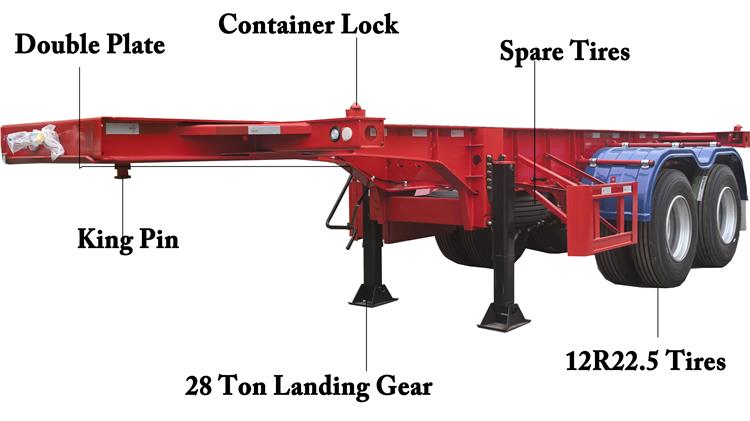 2 Axle 20ft Container Chassis Trailer for Sale In Ghana